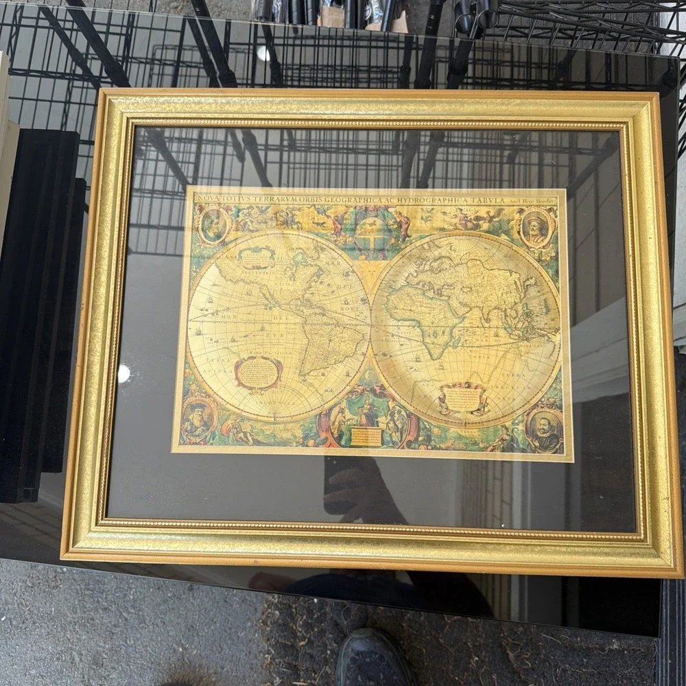 Framed Nova Totivs Terrarvm Orbis Geographica Tabvl Gold Picture World Map 23x19